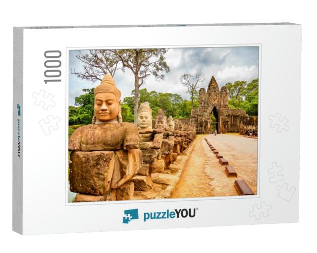 Row of Sculptures in the South Gate of Angkor Thom Comple... Jigsaw Puzzle with 1000 pieces