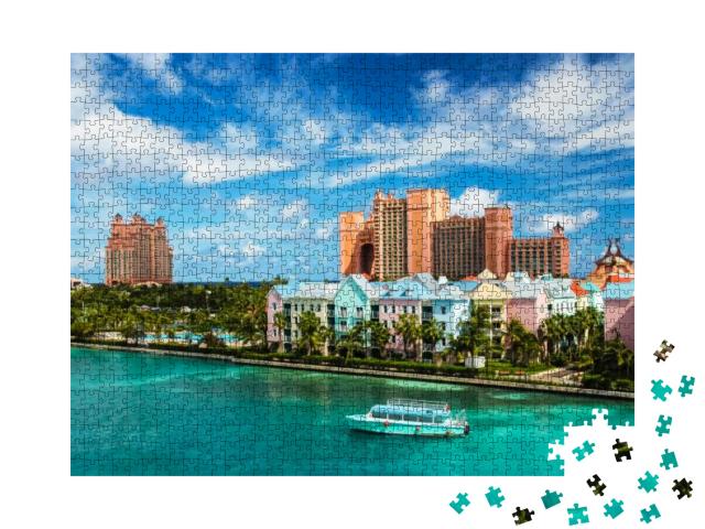 Beautiful Scene of a Boat, Ocean, Colorful Houses & a Hot... Jigsaw Puzzle with 1000 pieces