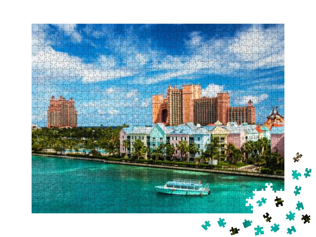 Beautiful Scene of a Boat, Ocean, Colorful Houses & a Hot... Jigsaw Puzzle with 1000 pieces