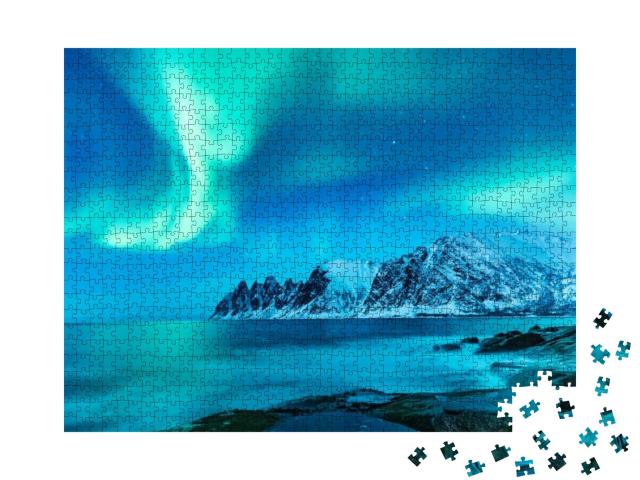 Vivid Northern Lights During Polar Night on Lofoten Islan... Jigsaw Puzzle with 1000 pieces