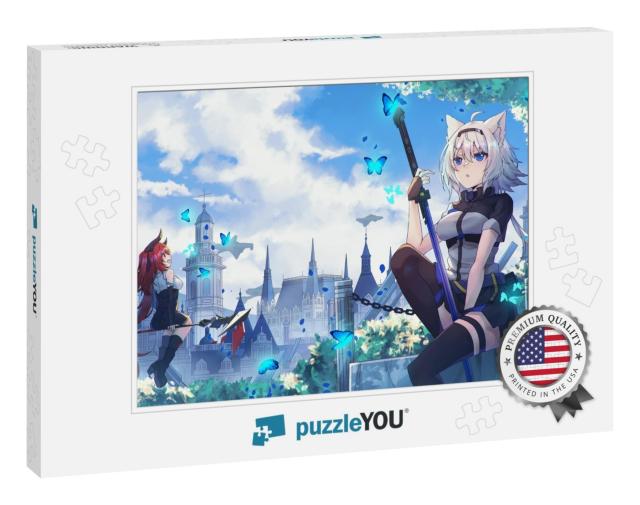 The Background of Beautiful Anime Girl Shaped Cats... Jigsaw Puzzle