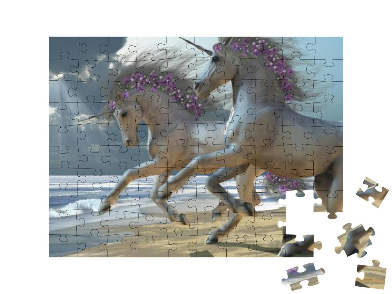Playing Unicorns Part 2 - Two Beautiful White Unicorns Fr... Jigsaw Puzzle with 100 pieces