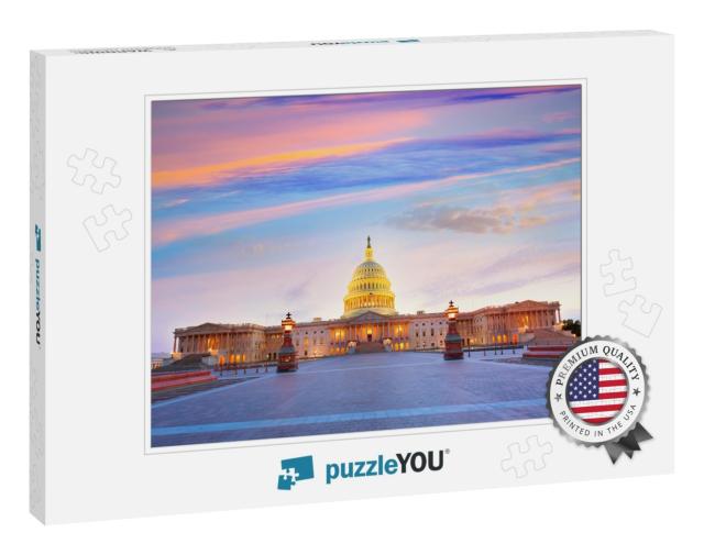 Capitol Building Washington Dc Sunset At Us Congress Usa... Jigsaw Puzzle