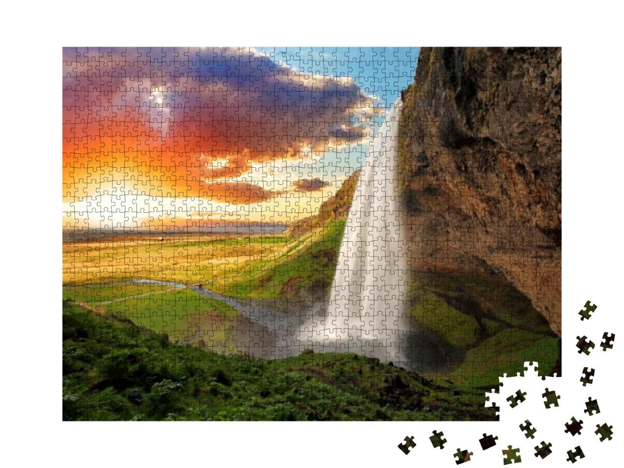 Waterfall, Iceland - Seljalandsfoss... Jigsaw Puzzle with 1000 pieces