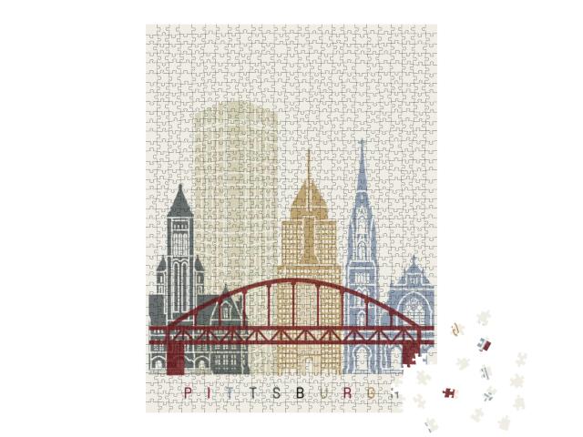 Pittsburgh Skyline Poster in Editable Vector File... Jigsaw Puzzle with 1000 pieces