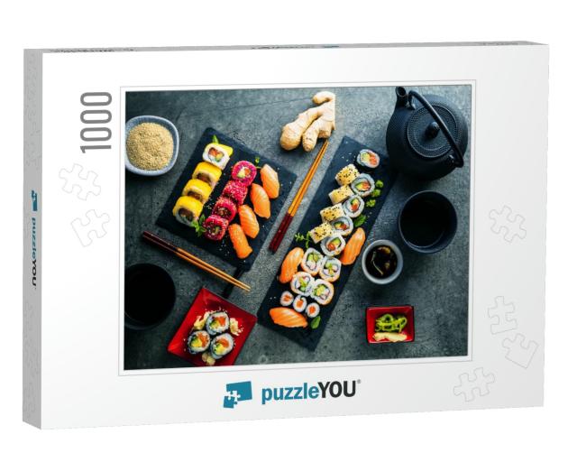 Japanese Sushi Food. Maki Ands Rolls with Tuna, Salmon, S... Jigsaw Puzzle with 1000 pieces