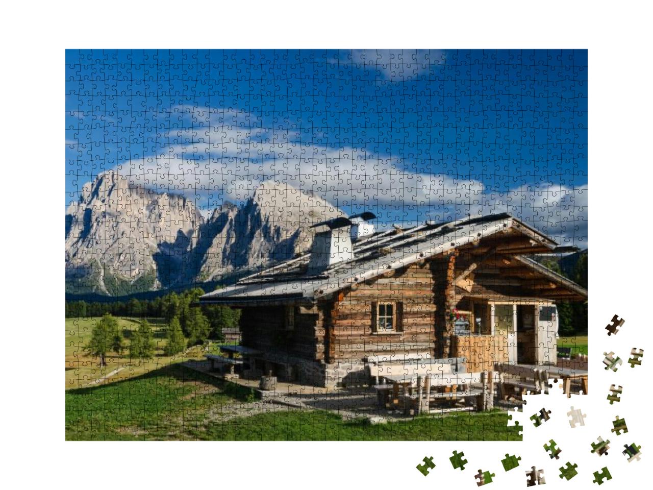 Alpine Hut At Seiser Alm Alpe Di Siusi with Plattkofel &... Jigsaw Puzzle with 1000 pieces