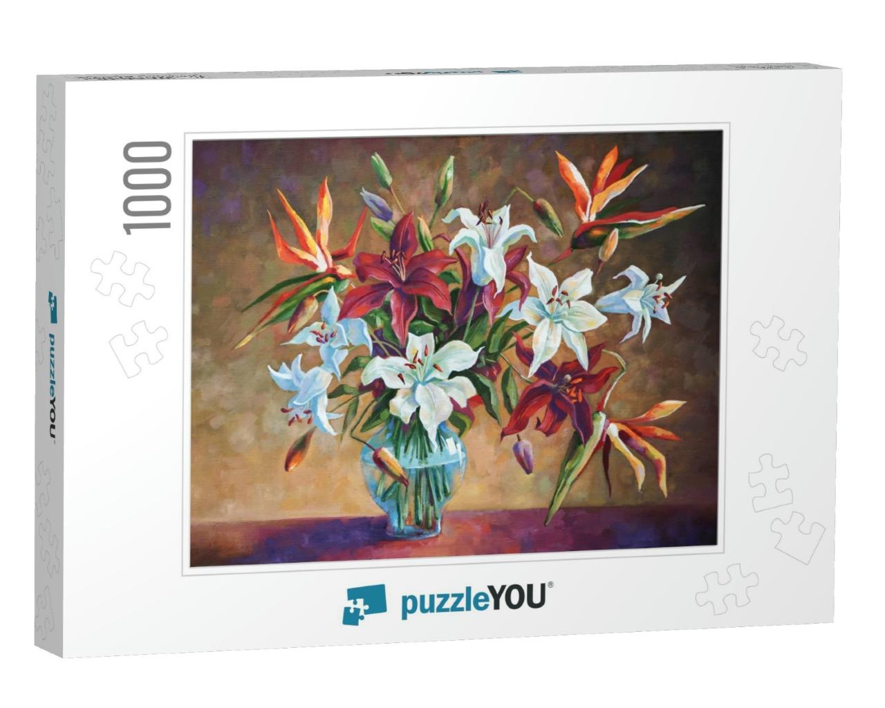 An Oil Painting on Canvas. Strelitzia Among the Lilies. A... Jigsaw Puzzle with 1000 pieces