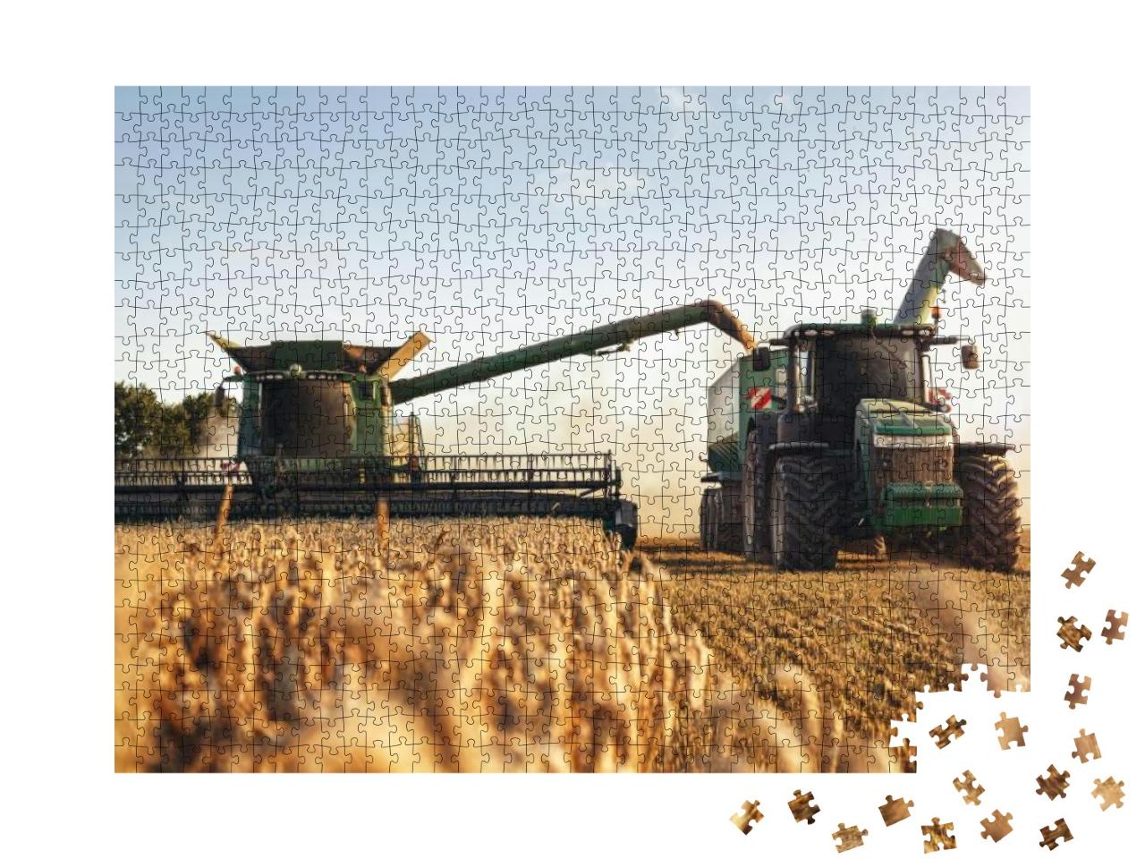 Combine Harvester & a Tractor Working on a Wheat Field... Jigsaw Puzzle with 1000 pieces