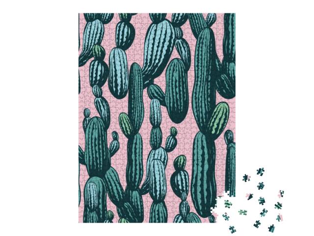 Seamless Cactus Pattern, Vintage Hand Drawn Illustrations... Jigsaw Puzzle with 1000 pieces