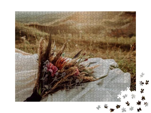 Wedding Bouquet in Boho Style Collected from Wild Flowers... Jigsaw Puzzle with 1000 pieces
