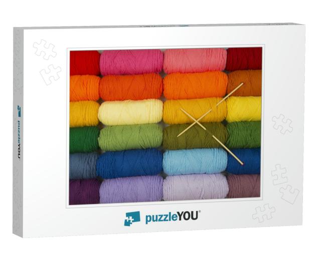 Colorful Yarn in Rainbow Rows Photo Collage Jigsaw Puzzle