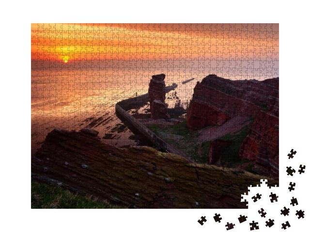 Sunset on the Rocky Coast with Sun During Sunset on Helgo... Jigsaw Puzzle with 1000 pieces