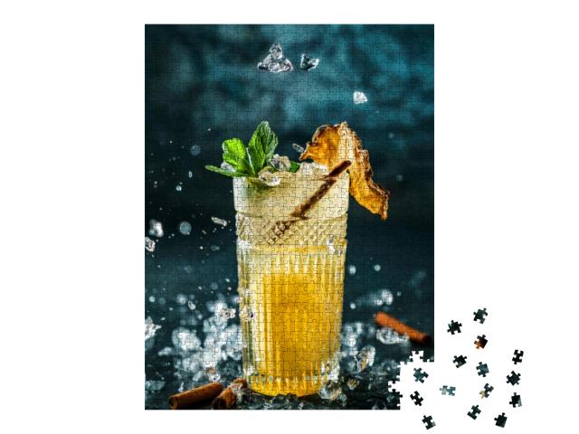 Fresh Pineapple Cocktail with Cinnamon & Ice in Jar Glass... Jigsaw Puzzle with 1000 pieces