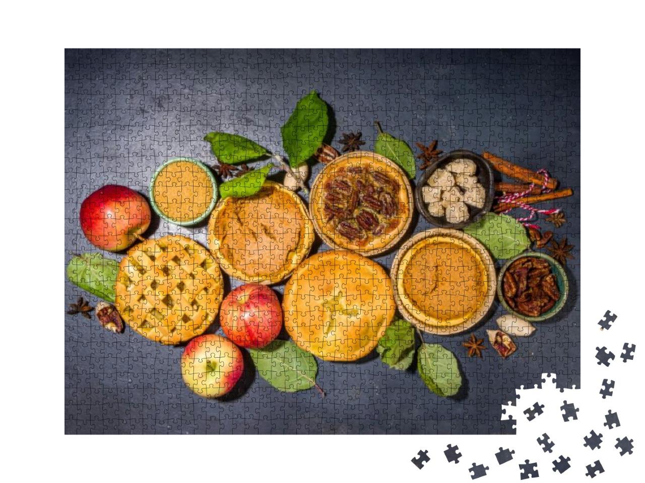 Set Variety Autumn Pies. Pecan, Apple, Pumpkin Small Tart... Jigsaw Puzzle with 1000 pieces