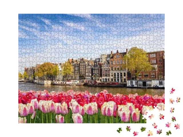 Amsterdam, Netherlands, City Skyline At Canal Waterfront... Jigsaw Puzzle with 1000 pieces