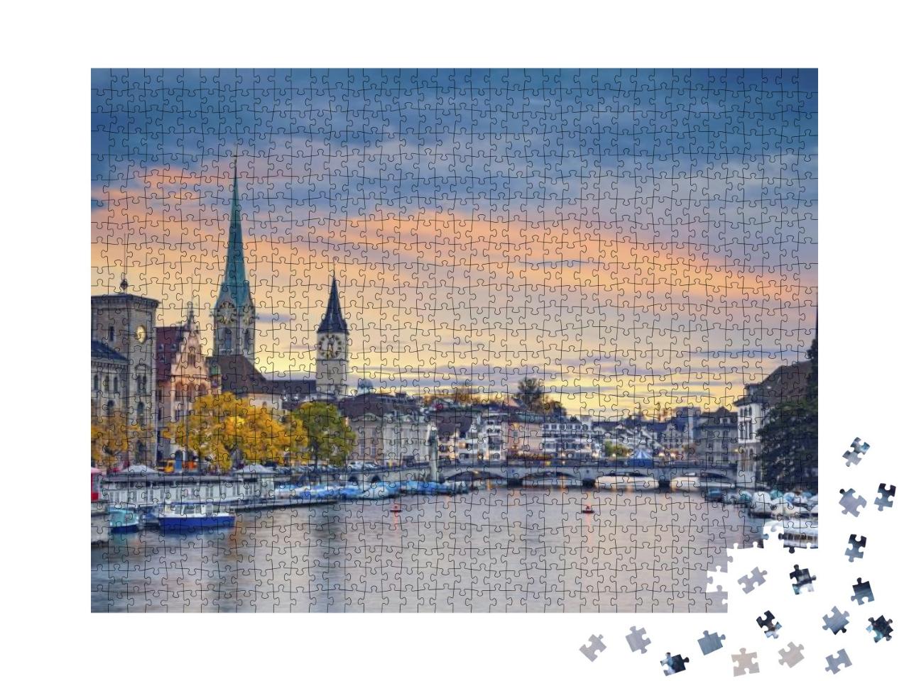 Zurich. Image of Zurich, Switzerland During Autumn Sunset... Jigsaw Puzzle with 1000 pieces