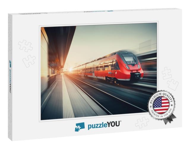 Beautiful Railway Station with Modern High Speed Red Comm... Jigsaw Puzzle