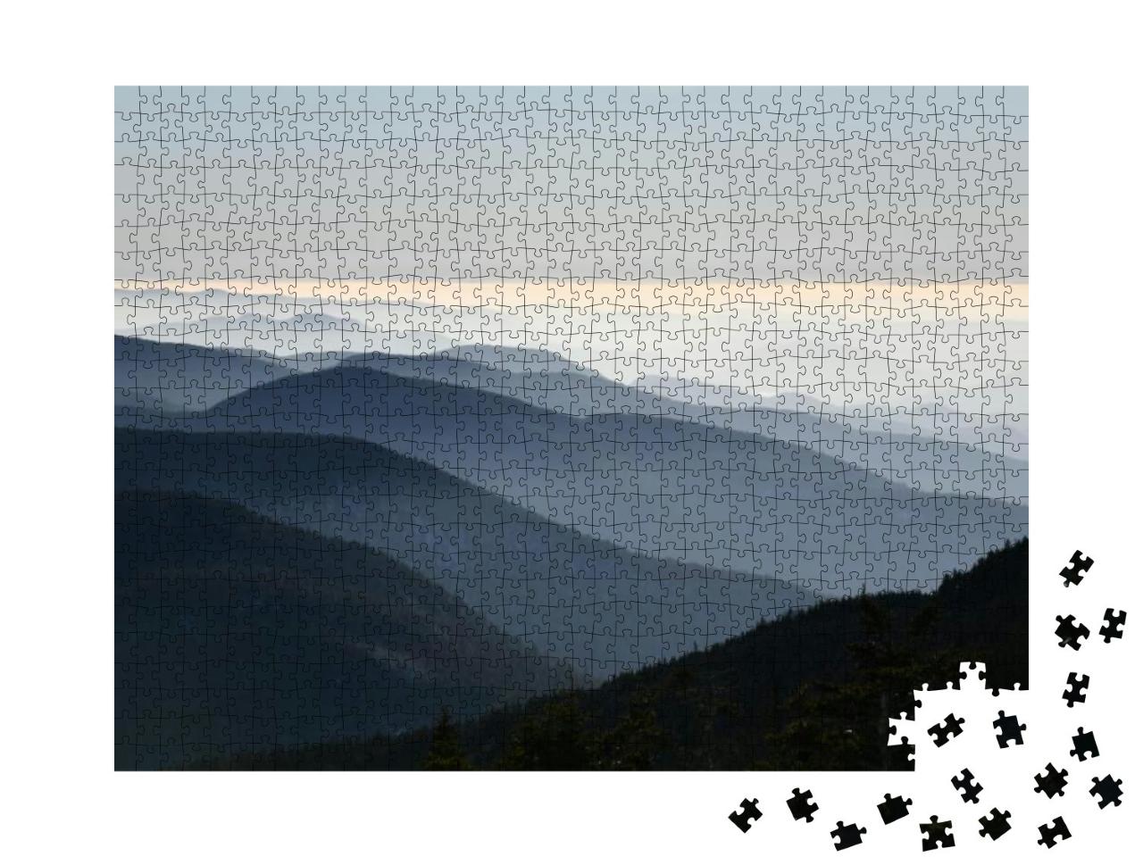 Spectacular View of Mountain Ranges Silhouettes & Fog in... Jigsaw Puzzle with 1000 pieces
