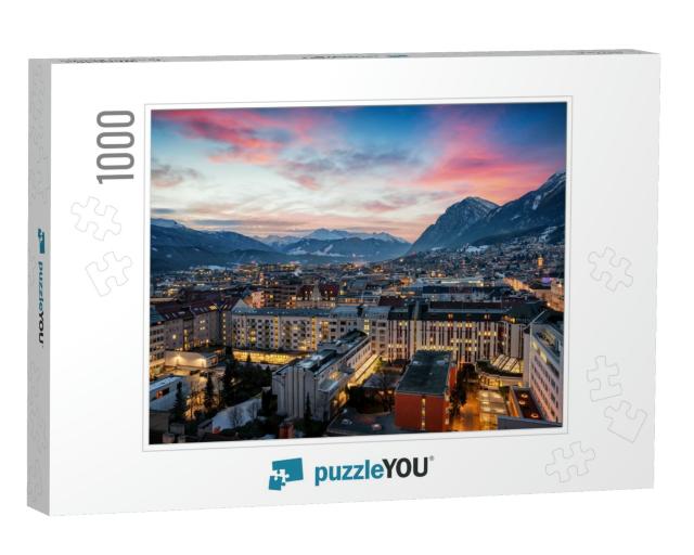 Elevated Panorama of the Illuminated Skyline of Innsbruck... Jigsaw Puzzle with 1000 pieces