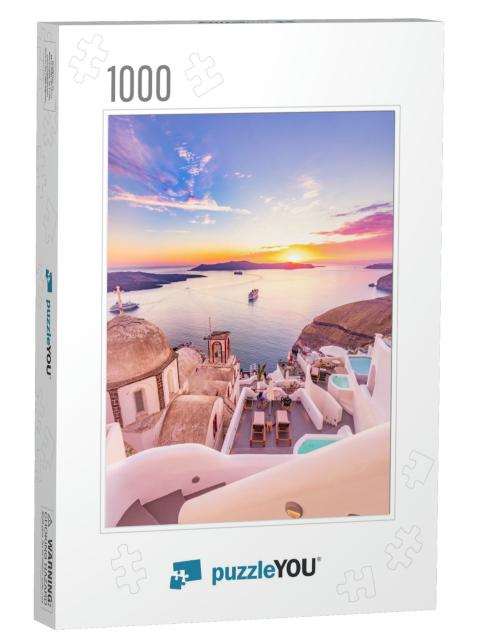 Amazing Evening View of Santorini Island. Picturesque Spr... Jigsaw Puzzle with 1000 pieces