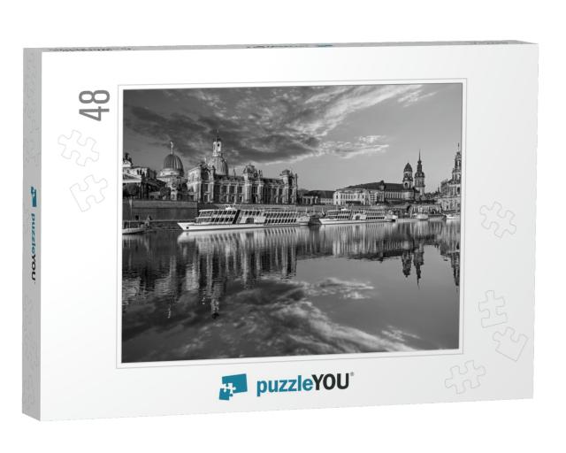 Beautiful Dresden City Skyline At Elbe River & Augustus B... Jigsaw Puzzle with 48 pieces
