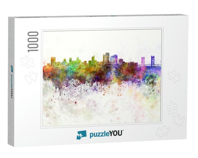 Sacramento Skyline in Watercolor Background... Jigsaw Puzzle with 1000 pieces