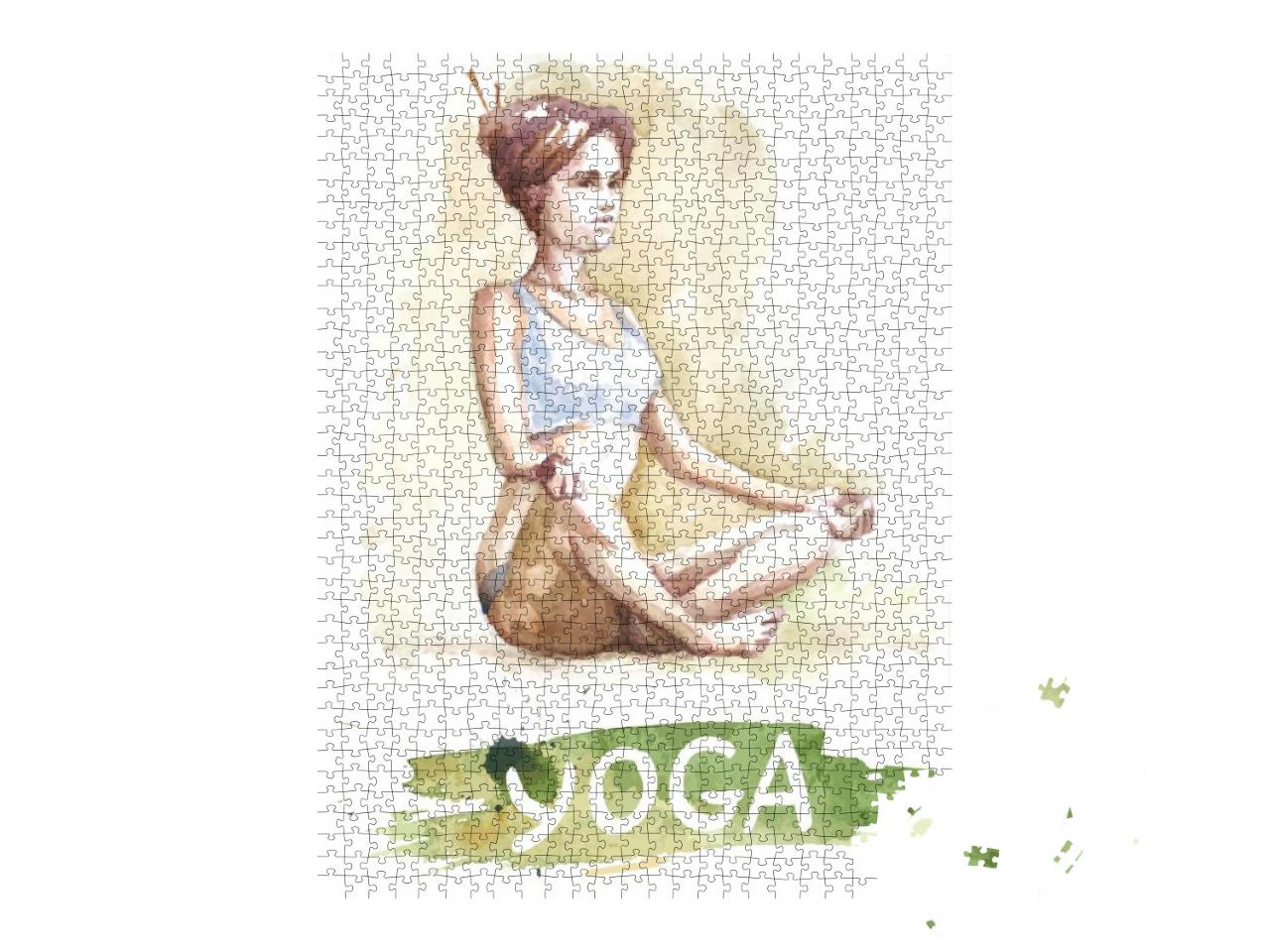 Watercolor Yoga Girl, Banner for School... Jigsaw Puzzle with 1000 pieces