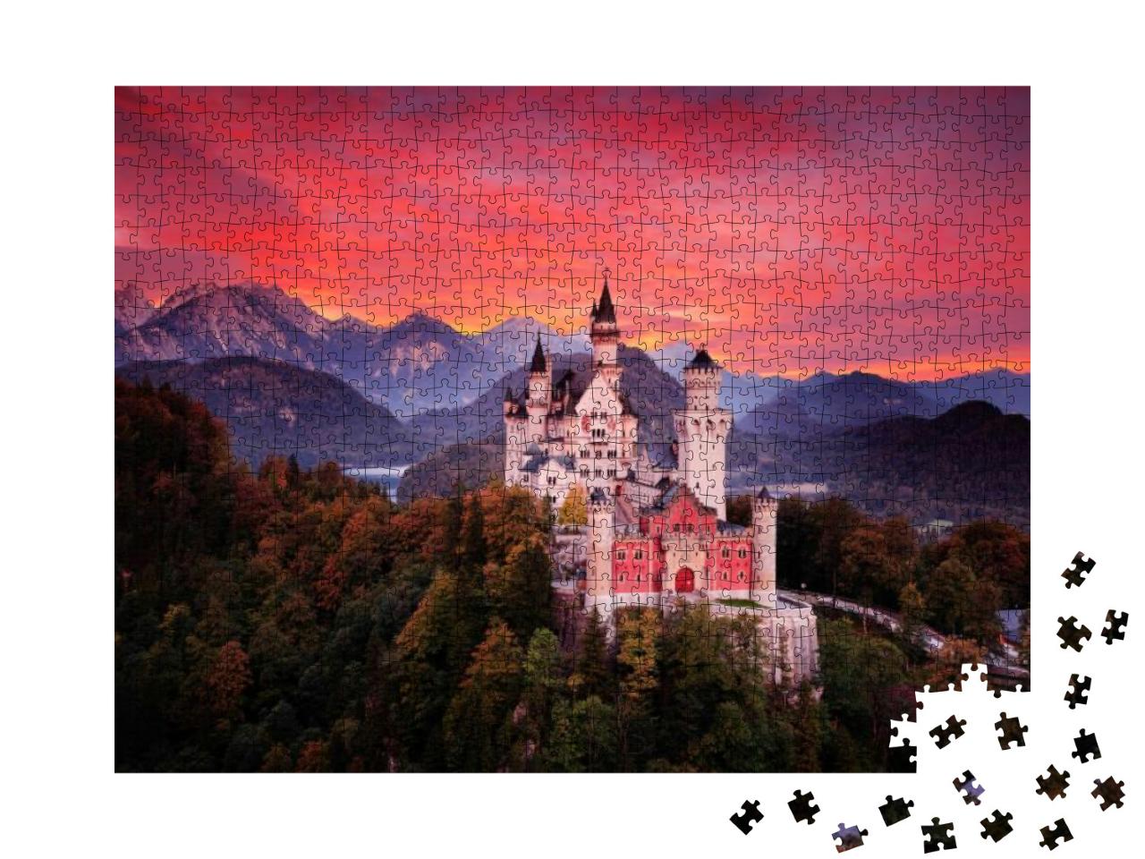 Neuschwanstein Fairy Tale Castle. Beautiful Sunset View o... Jigsaw Puzzle with 1000 pieces