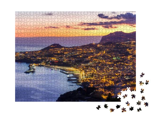 Aerial View of Funchal by Night, Madeira Island, Portugal... Jigsaw Puzzle with 1000 pieces