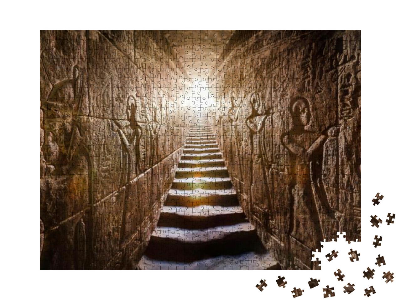 Egypt Edfu Temple, Aswan. Passage Flanked by Two Glowing... Jigsaw Puzzle with 1000 pieces