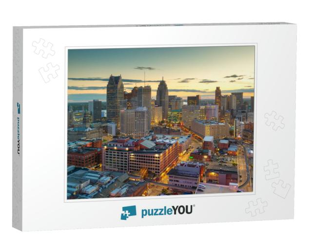 Detroit, Michigan, USA Downtown Skyline from Above At Dusk... Jigsaw Puzzle