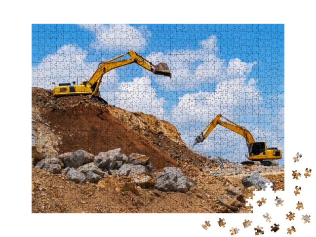 Excavator, Backhoe & Rock Crushing Machine of Mining Unde... Jigsaw Puzzle with 1000 pieces
