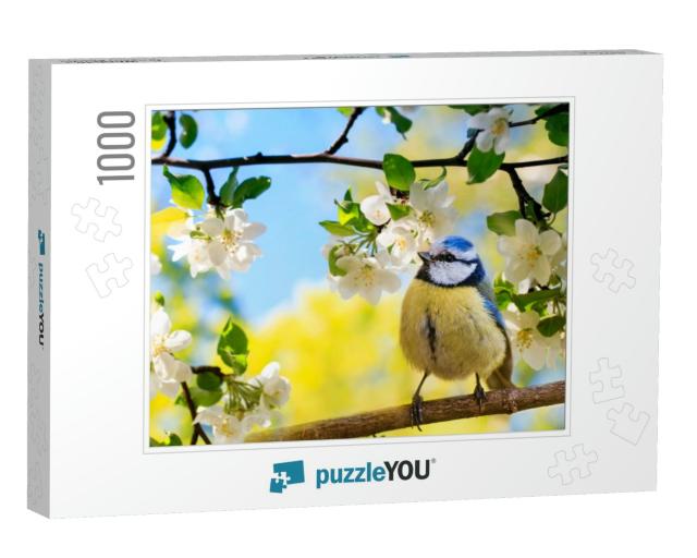 Spring Natural Background with Little Cute Bird Tit Sitti... Jigsaw Puzzle with 1000 pieces