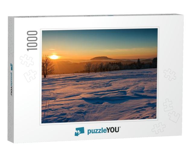 Sunset in the Golden Sunlight Over the Winterly Ore Mount... Jigsaw Puzzle with 1000 pieces