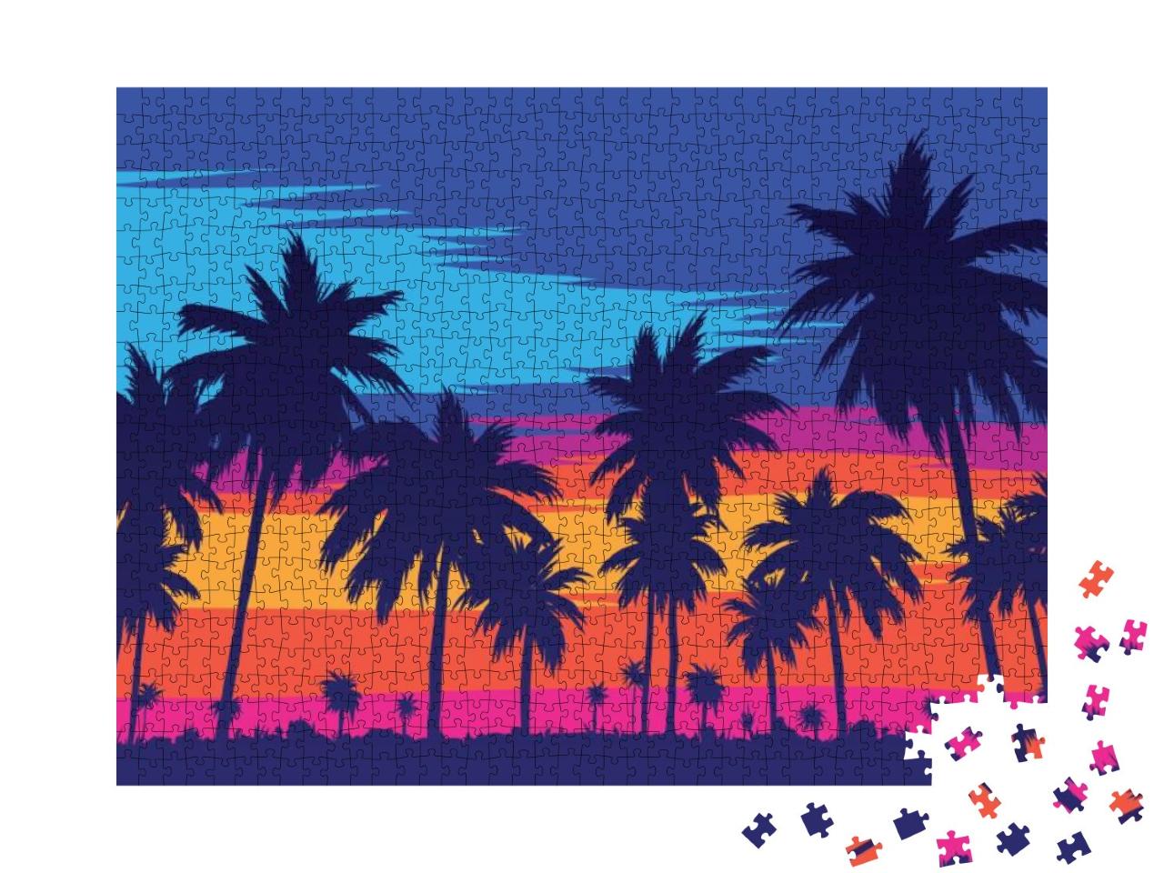 Evening on the Beach with Palm Trees. an Evening on the B... Jigsaw Puzzle with 1000 pieces