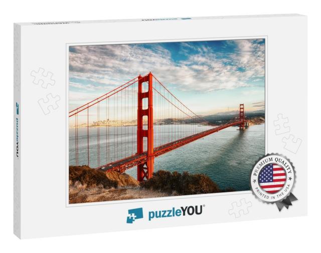 Famous Golden Gate Bridge, San Francisco At Night, Usa... Jigsaw Puzzle