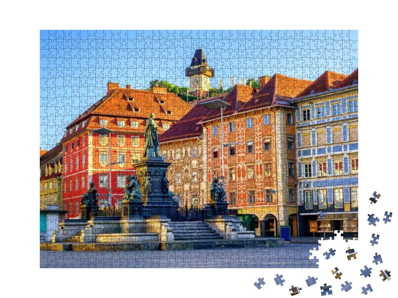 Painted Facades & the Clock Tower in the Old Town of Graz... Jigsaw Puzzle with 1000 pieces