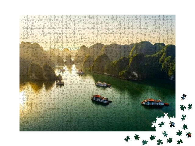 Aerial View Floating Fishing Village & Rock Island, Halon... Jigsaw Puzzle with 1000 pieces