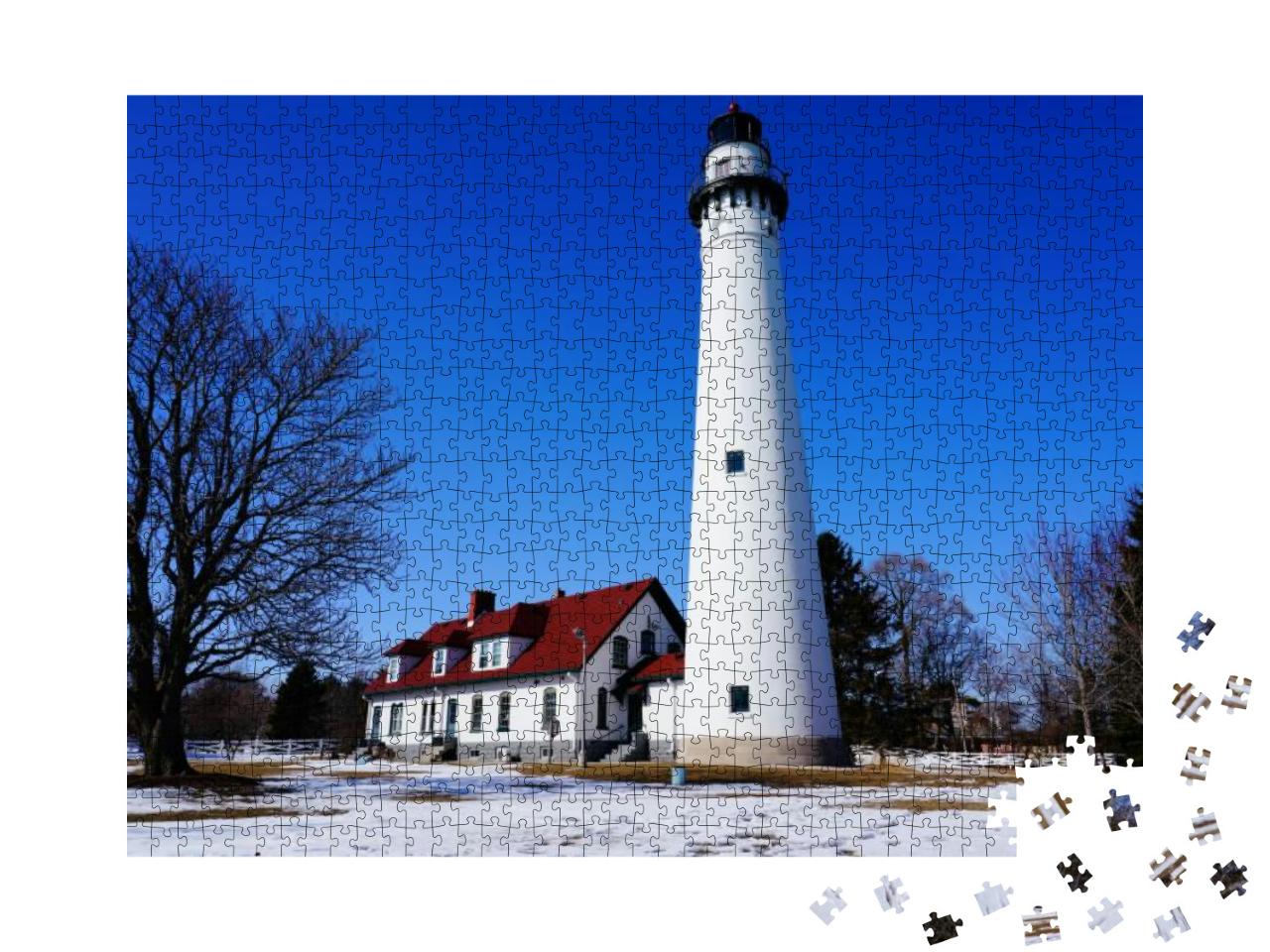 Wind Point Lighthouse Outside of Racine, Wisconsin Lights... Jigsaw Puzzle with 1000 pieces