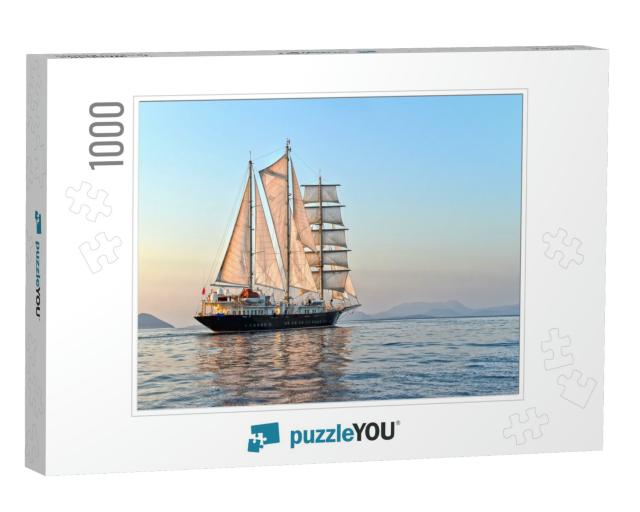 Luxury Sailing Yacht At Sunset in the Sea... Jigsaw Puzzle with 1000 pieces