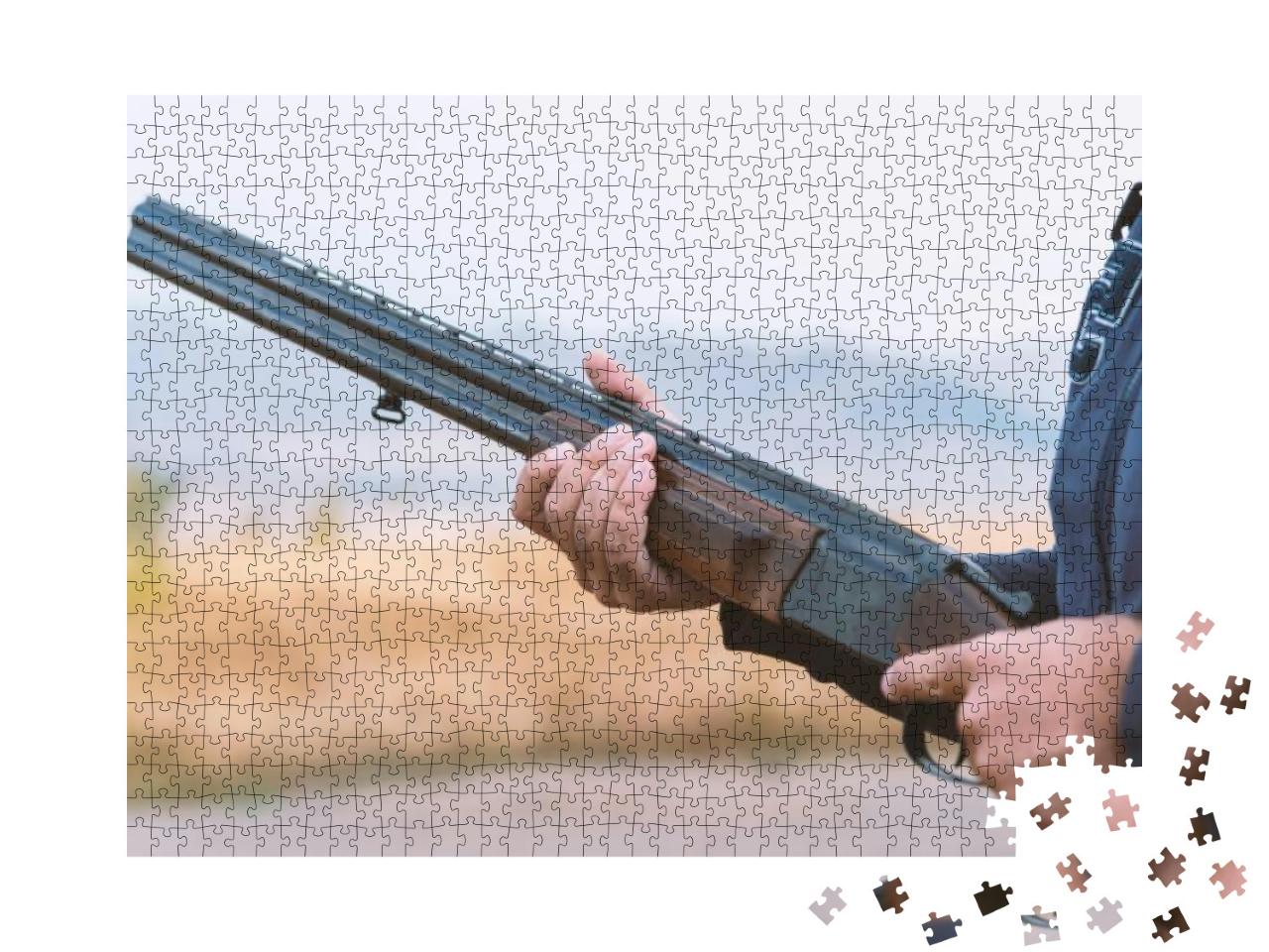 Male Hunter Ready to Hunt with Hunting Rifle. Hunter Hold... Jigsaw Puzzle with 1000 pieces