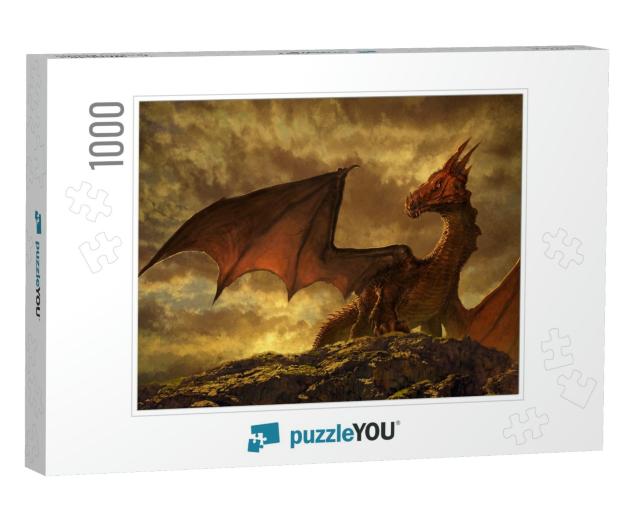 Gorgeous Fantasy Red Dragon Art - Digital Illustration... Jigsaw Puzzle with 1000 pieces