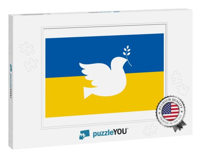 Flag of Ukraine with a Dove of Peace Illustration. Russia... Jigsaw Puzzle
