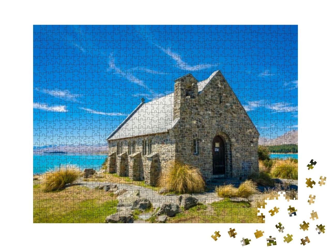 Little Church by a Turquoise Lake... Jigsaw Puzzle with 1000 pieces