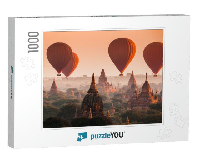 Hot Air Balloon Over Plain of Bagan in Misty Morning, Mya... Jigsaw Puzzle with 1000 pieces