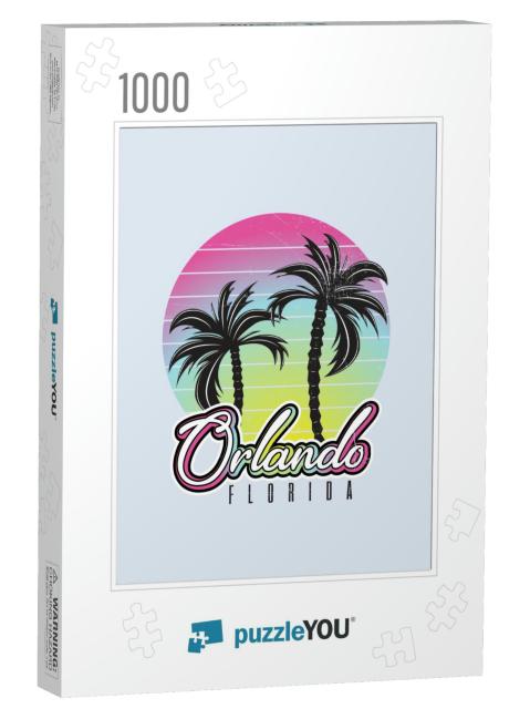 Orlando Florida Summertime Vintage Palm Tree Blend Poster... Jigsaw Puzzle with 1000 pieces
