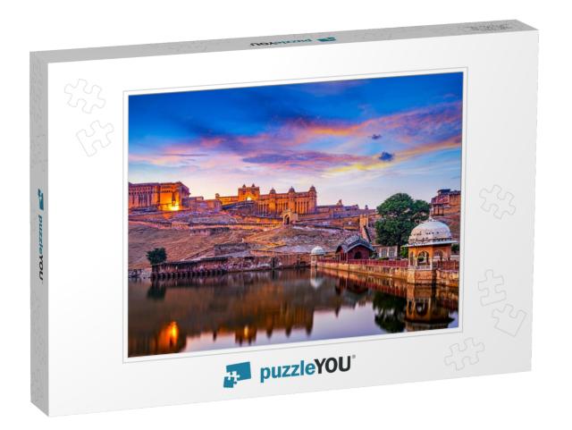 Amber Fort & Maota Lake At Sunset. Jaipur, Rajasthan, Ind... Jigsaw Puzzle