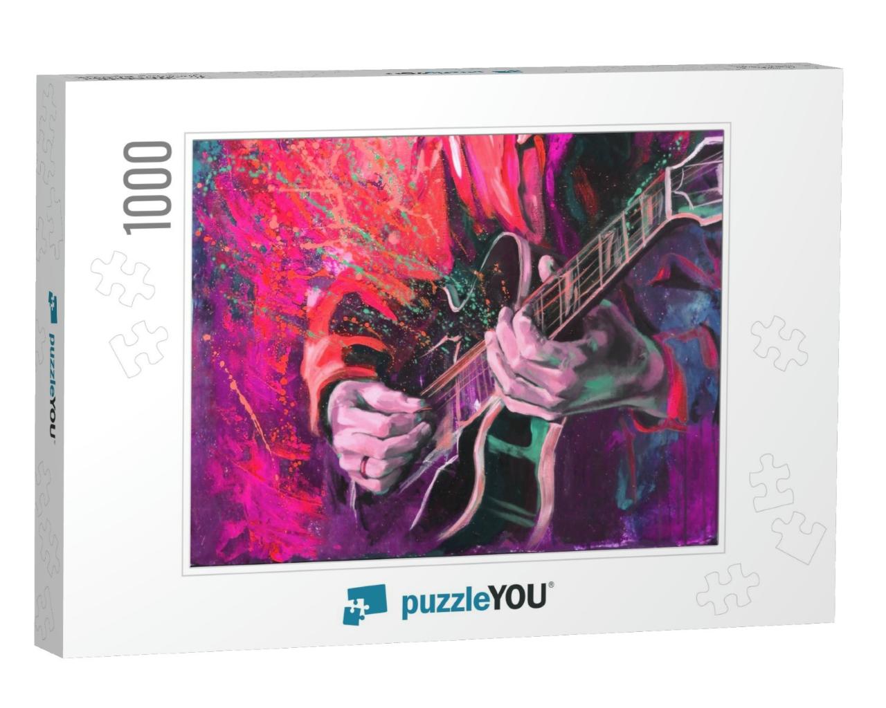 Jazz Guitarists Hands, Playing Guitar, with Multicolored... Jigsaw Puzzle with 1000 pieces