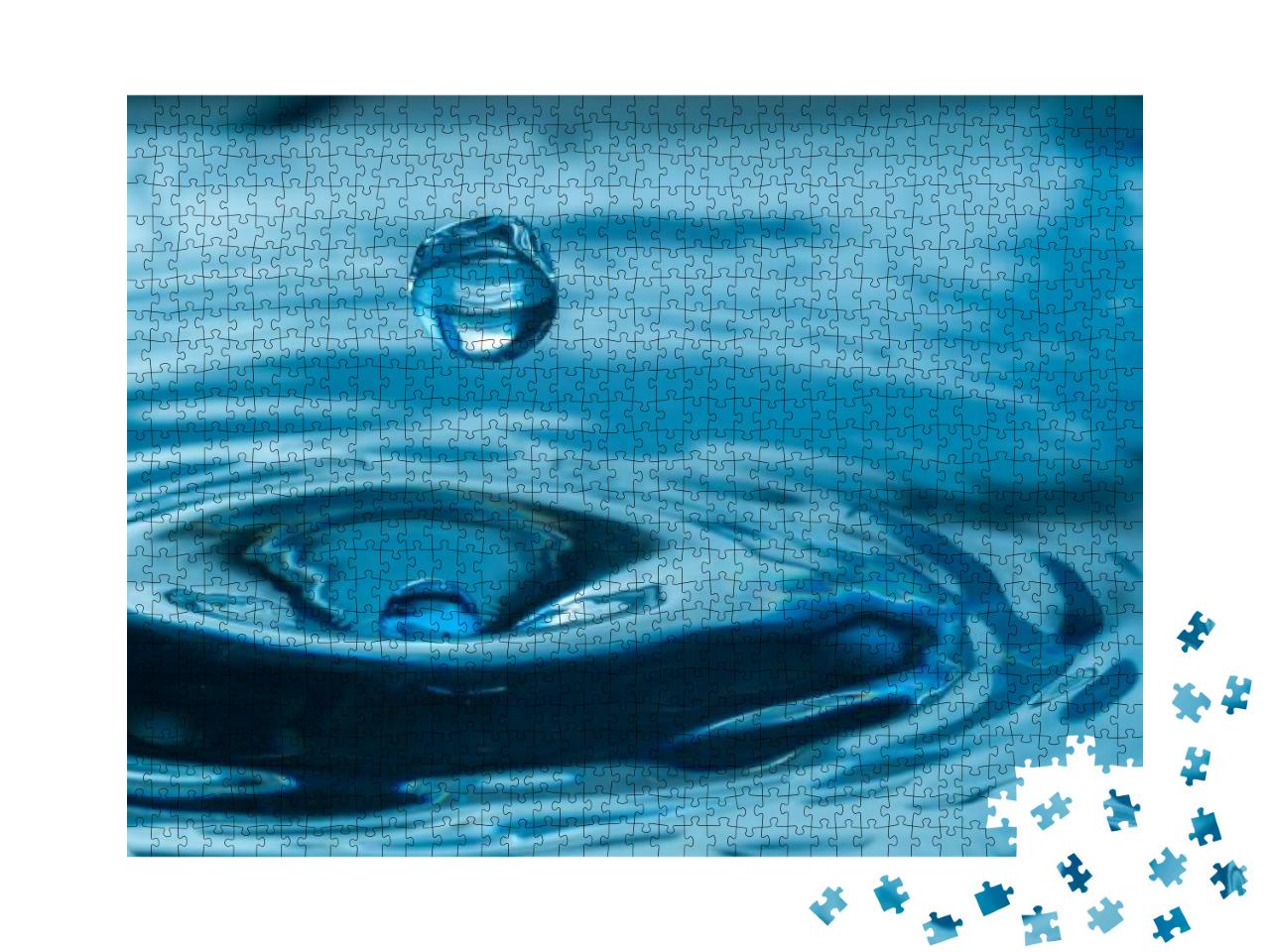 Water Drop Splash in a Glass Blue Colored... Jigsaw Puzzle with 1000 pieces